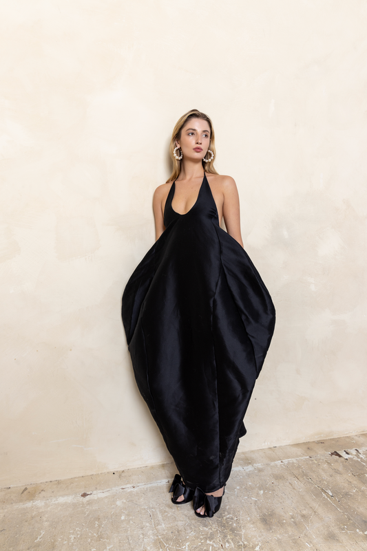 Cocoon Shaped Halter Dress in Silk